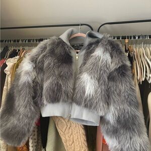 SOLD Silence + Noise Gray Faux Fur Jacket